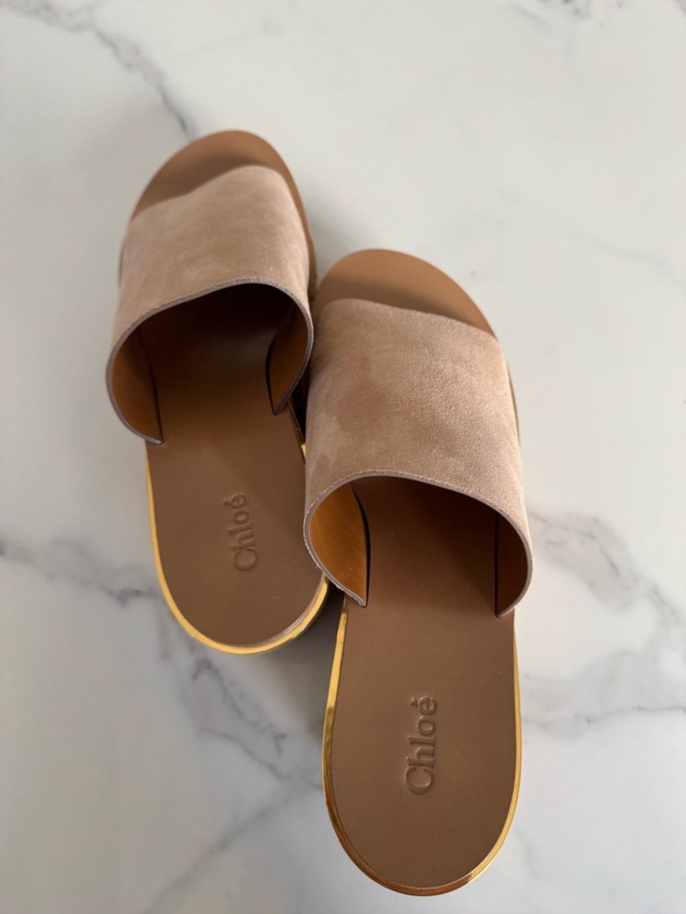 Chloe Camille Suede platform Sandals Cork sole wedge sole Blush